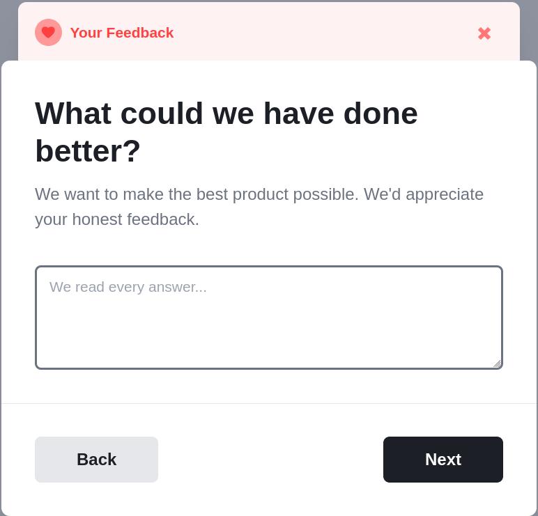 Freeform Feedback interface with text input area
